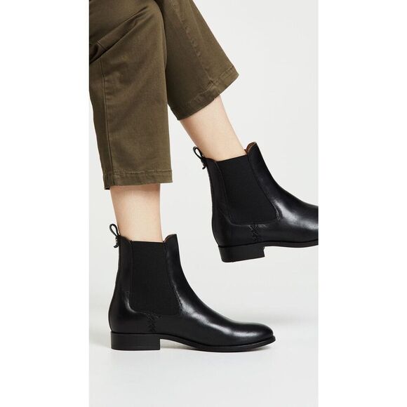 Frye Women’s Melissa Black Leather Chelsea Boot Whipstitch Elastic Gore Detail - Picture 15 of 16